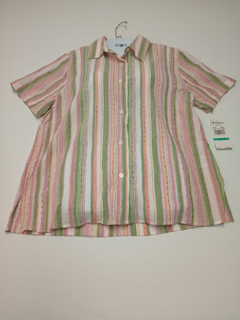 Alfred Dunner “Provence” Striped Short-Sleeve Button Front Top – Size 16 NWT